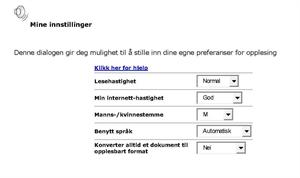 Instillinger i leseWEB