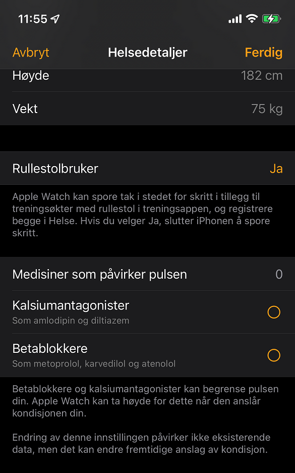 Skjermdump fra en iPhone med Helsedetaljer