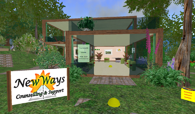 Figure 1: New Ways is a private practice, located in Second Life, that provides free counseling sessions with a virtual therapist.