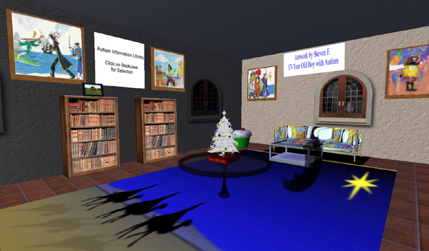 Figure 5: View of the Autism Society of America's library in Second Life.