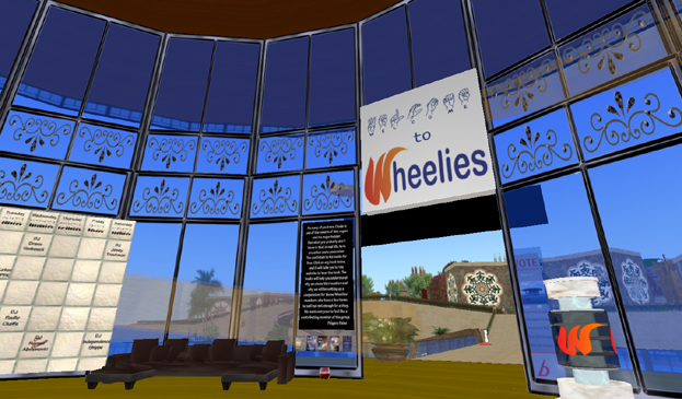 Figure 6: Wheelies is a nightclub in Second Life frequented by participants with disabilities, who often depict their avatars with wheelchairs and guide dogs.