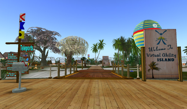 Figure 7: The welcome area of the Virtual Ability Island offers flat, wide pathways for avatars in wheelchairs.