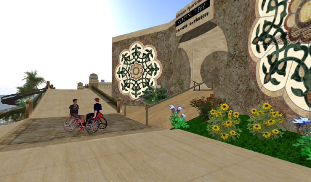 Figure 9: Scene from Second Life's Wheelies island. Many avatars meet here to discuss topics of mutual interest, both in-world and in real life.