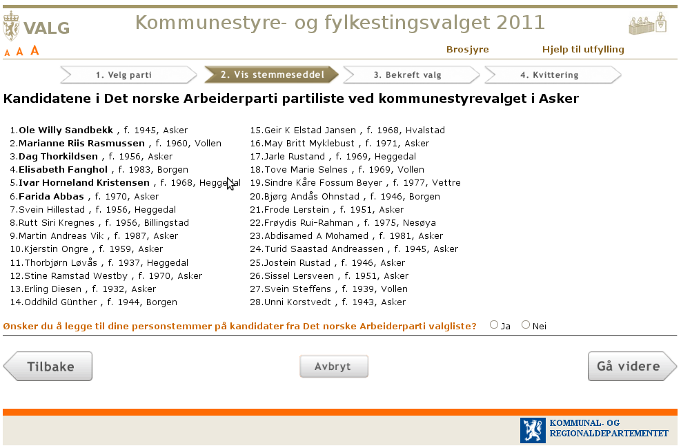 Step 2 of 4, where candidates for the chosen party can be selected