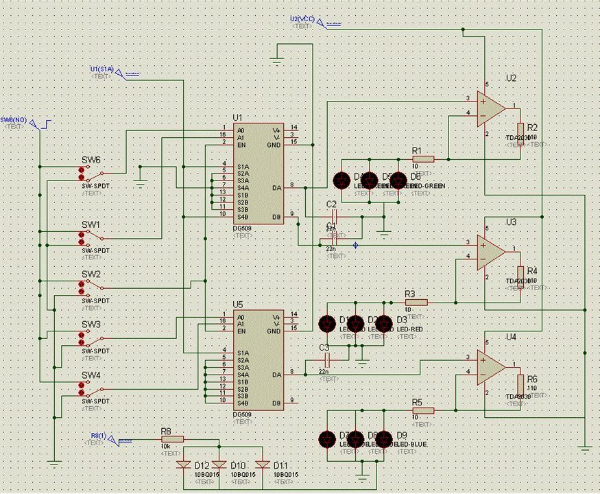 The circuit diagram for controlling the light emitting diodes.