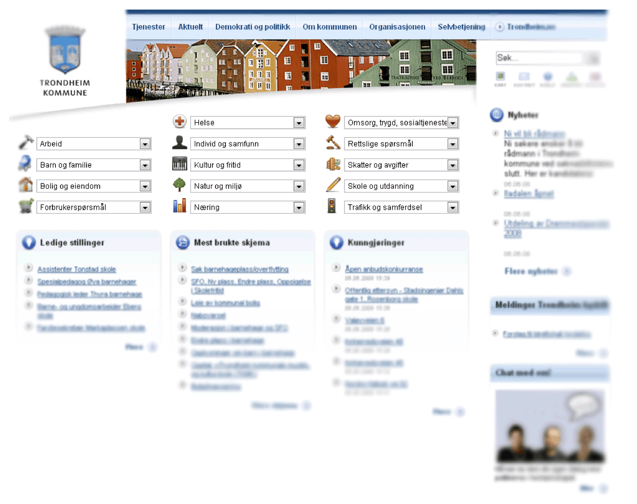 The figure shows a screenshot of a webpage and demonstrates how a dyslectic users may perceive a webpages. Links that are placed far off to either side of the webpage are often missed by dyslectic users. This is demonstrated by blurring out the outer edges of the website in the screenshot.